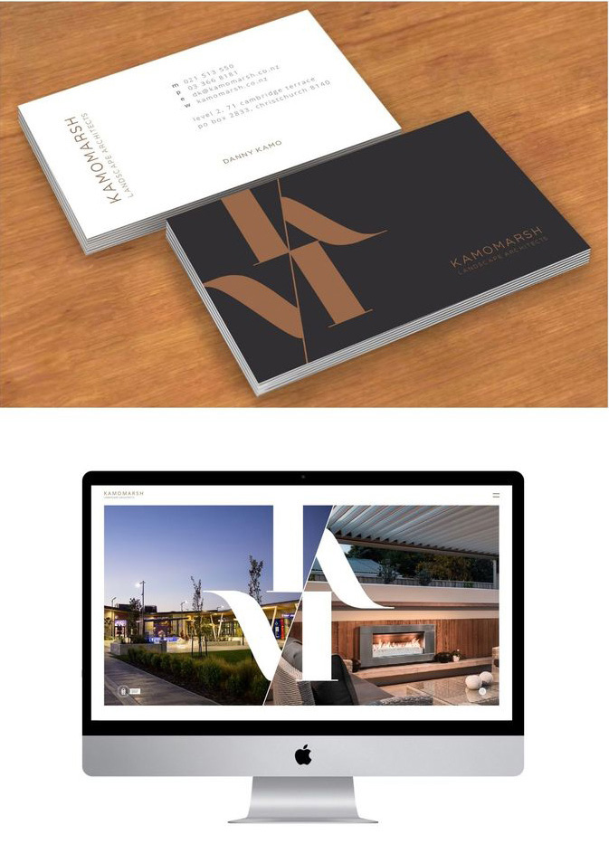 Kamo Marsh Landscape Architects Rebrand - Architecture, Landscape, Business Cards, Web Design, Professional Services, Print Collateral, Web + App - Creative digital design portfolio by Mondo Digital agency Christchurch New Zealand