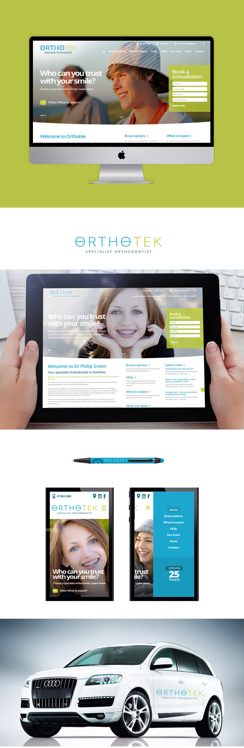 OrthoTek Specialist Orthodontist - Branding, Web Design, Mobile App, Vehicle Graphics, Healthcare, Print Collateral, Web + App, UX UI Design - Creative digital design portfolio by Mondo Digital agency Christchurch New Zealand