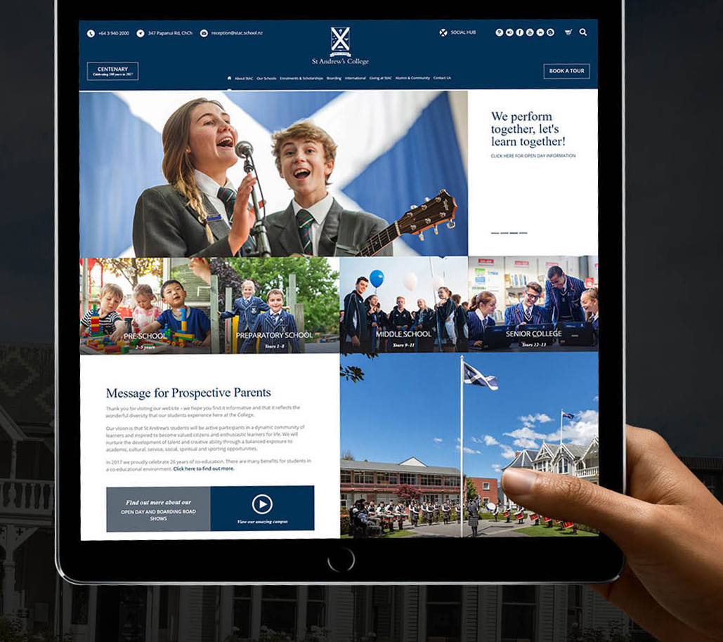 St. Andrew's College Website Design - Education, Web Design, School Website, UX/UI Design, Responsive Design, Web + App - Creative digital design portfolio by Mondo Digital agency Christchurch New Zealand