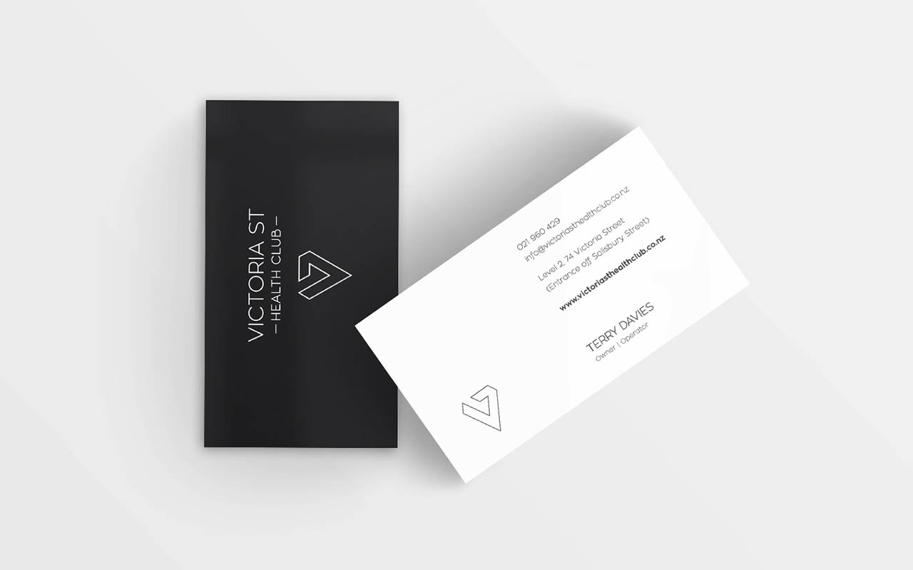 Victoria St Health Club Business Cards - Business Cards, Health & Fitness, Print Design, Logo Design, Minimalist Design, Print Collateral - Creative digital design portfolio by Mondo Digital agency Christchurch New Zealand