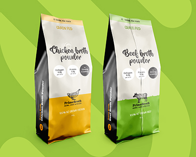 Primal Pantry Broth Packaging - Packaging Design, Food & Beverage, Branding, Print Design, Organic Products - Creative digital design portfolio by Mondo Digital agency Christchurch New Zealand