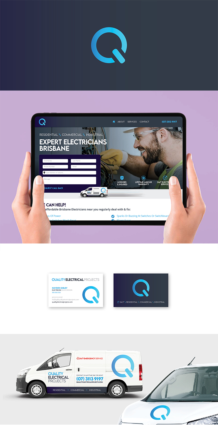 Quality Electrical Projects Complete Brand - Brand Identity, Electrical Services, Logo Design, Web Design, Vehicle Graphics, Business Cards, Professional Services, Print Collateral, Web + App - Creative digital design portfolio by Mondo Digital agency Christchurch New Zealand
