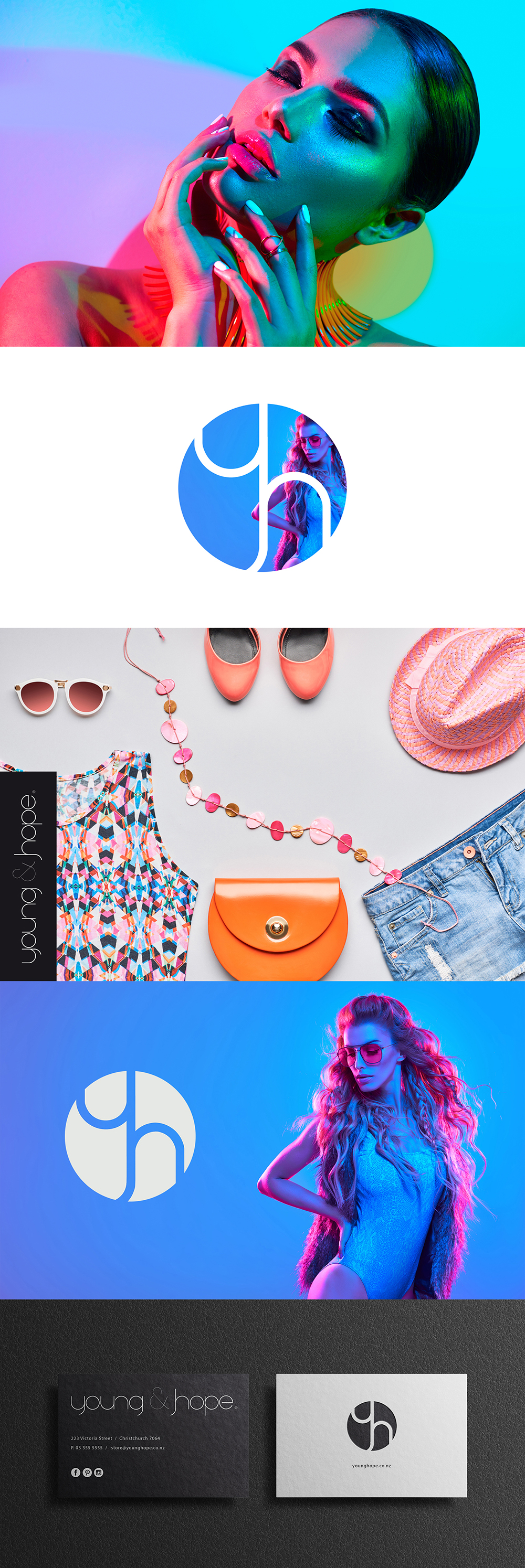 Young & Hope Brand Identity - Branding, Fashion, Logo Design, Print Collateral, Creative - Creative digital design portfolio by Mondo Digital agency Christchurch New Zealand